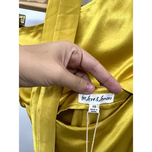For Love & Lemons Mila Yellow Satin One Shoulder dress NWT